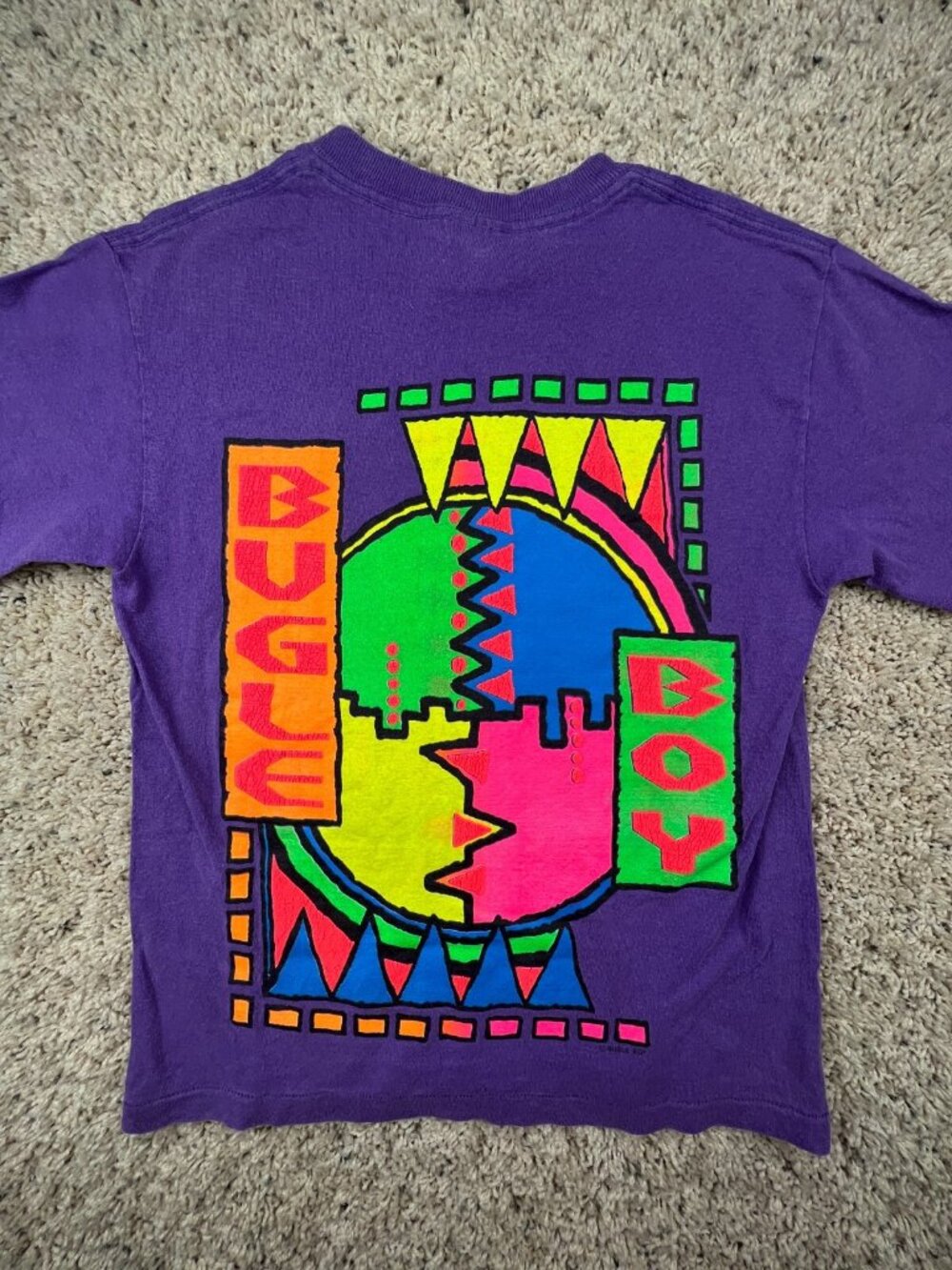 Bugle Boy Vintage Purple Colorful Short Sleeve T Shirt USA Small 8-10 Geometric